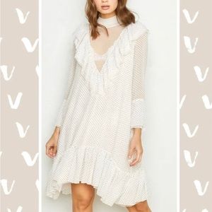 NEW WE Are HAH Heavy Necking Polka Dot Lace Ruffle Mini Dress Small